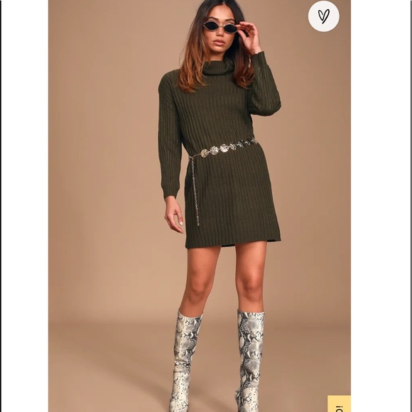 Bundled Up Babe Olive Green Ribbed Turtleneck Sweater Dress - Picture 3 of 9